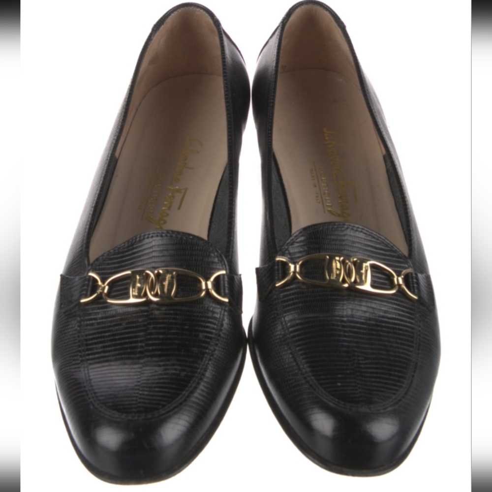 Ferragamo Black Leather Loafers Sz 7.5 Vintage